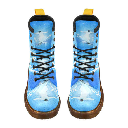 Snowboarder with snowflakes High Grade PU Leather Martin Boots For Men Model 402H