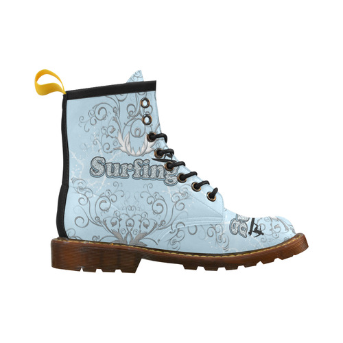 Surfboarder with decorative floral elements High Grade PU Leather Martin Boots For Men Model 402H