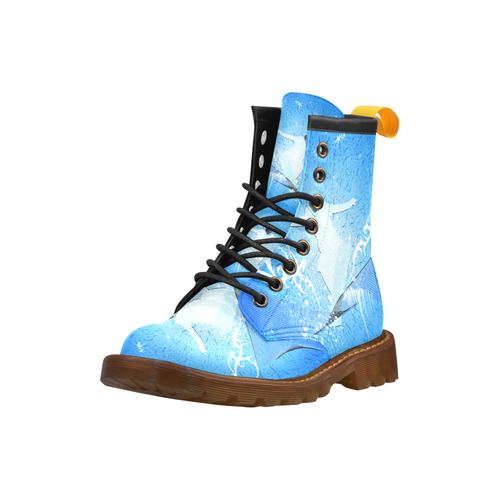 Snowboarder with snowflakes High Grade PU Leather Martin Boots For Men Model 402H