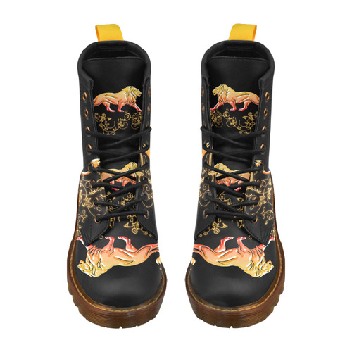 Awesome lion in gold and black High Grade PU Leather Martin Boots For Men Model 402H