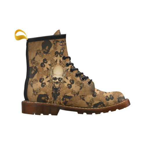 Skull with skull mandala on the background High Grade PU Leather Martin Boots For Men Model 402H