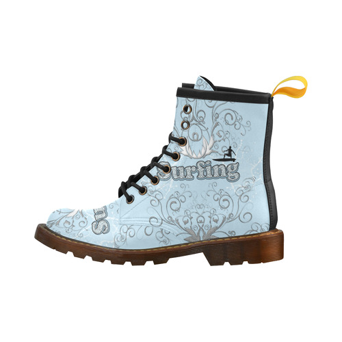 Surfboarder with decorative floral elements High Grade PU Leather Martin Boots For Men Model 402H