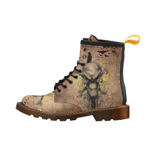The scary skull with crow High Grade PU Leather Martin Boots For Men Model 402H
