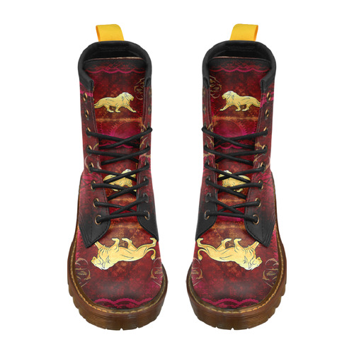 Golden lion on vintage background High Grade PU Leather Martin Boots For Men Model 402H