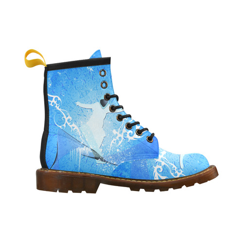 Snowboarder with snowflakes High Grade PU Leather Martin Boots For Men Model 402H