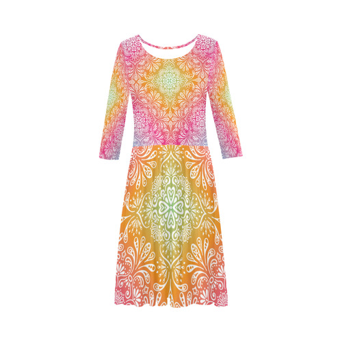 Rainbow Flowers Mandala I Elbow Sleeve Ice Skater Dress (D20)