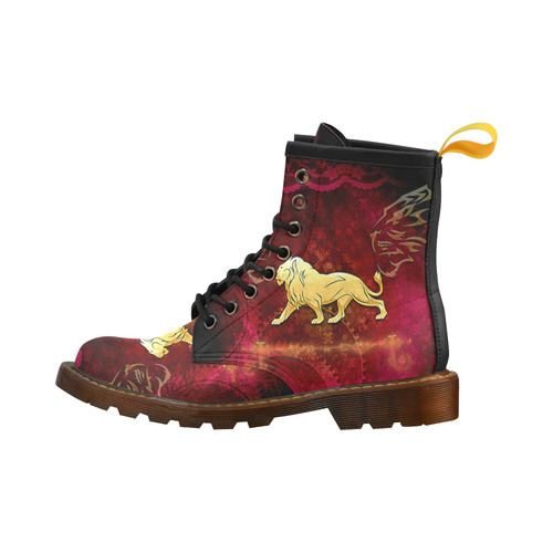 Golden lion on vintage background High Grade PU Leather Martin Boots For Men Model 402H