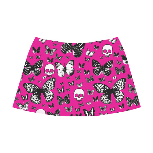 Skulls & Butterflies on Pink Mnemosyne Women's Crepe Skirt (Model D16)