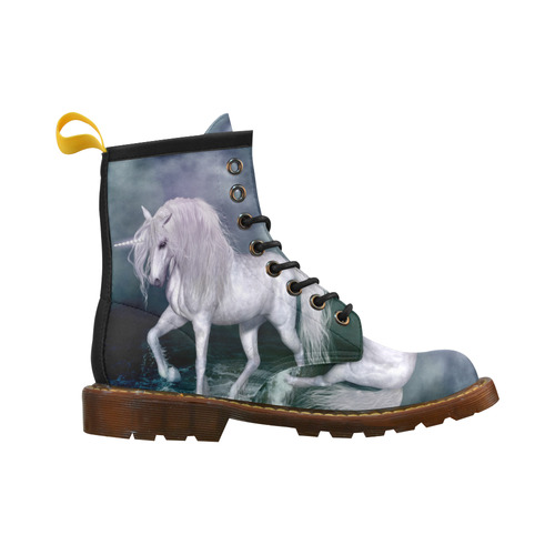 Wonderful white unicorn on the beach High Grade PU Leather Martin Boots For Men Model 402H