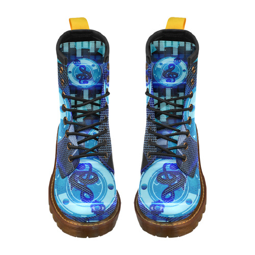 Music, clef in blue mechanical design High Grade PU Leather Martin Boots For Women Model 402H
