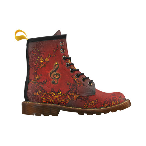 Music, clef and red floral elements High Grade PU Leather Martin Boots For Women Model 402H