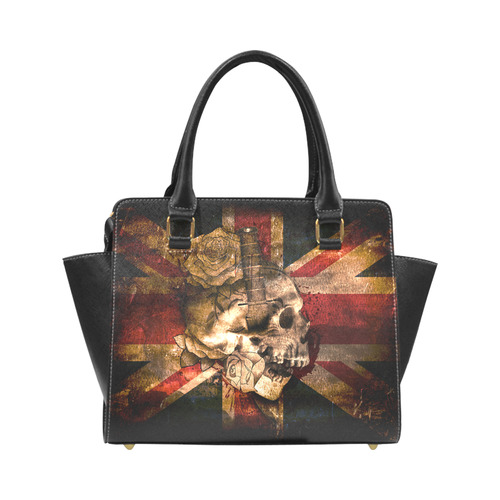 Grunge Skull and British Flag Rivet Shoulder Handbag (Model 1645)