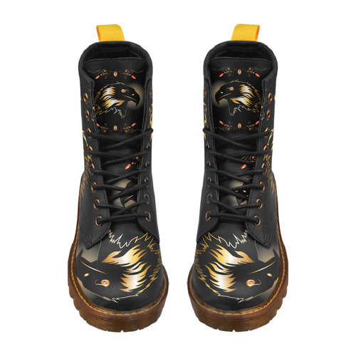 Eagle in gold and black High Grade PU Leather Martin Boots For Women Model 402H