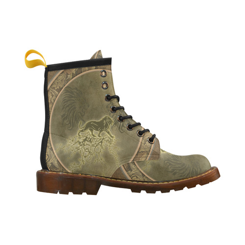 Lion with floral elements, vintage High Grade PU Leather Martin Boots For Men Model 402H