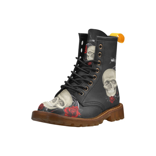 Gothic Skull With Raven And Roses High Grade PU Leather Martin Boots For Women Model 402H