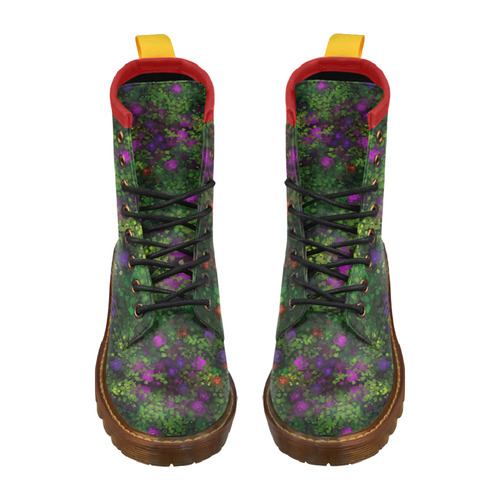 Wild Rose Garden, Oil painting. Red, purple, green High Grade PU Leather Martin Boots For Women Model 402H