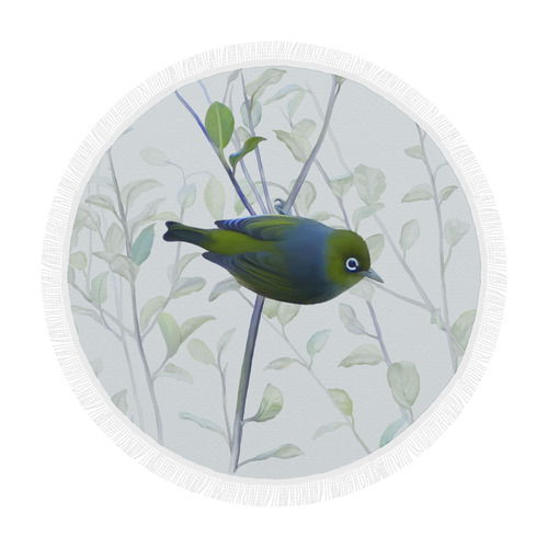 Silvereye, bird in tree, watercolor Circular Beach Shawl 59"x 59"