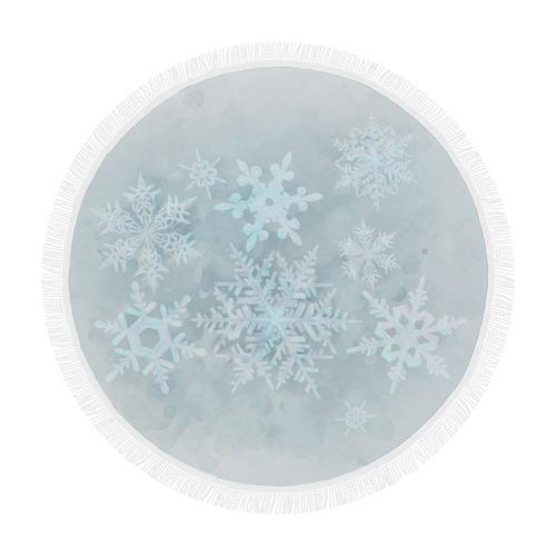 Snowflakes White and blue, Christmas Circular Beach Shawl 59"x 59"