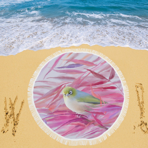 Cute SilverEye, angry bird watercolor Circular Beach Shawl 59"x 59"