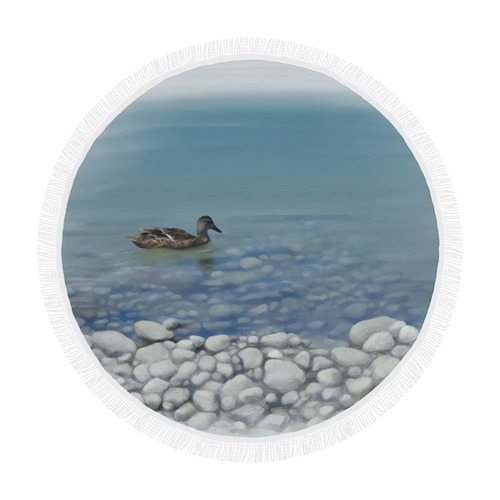 Swimming Duck, watercolor bird Circular Beach Shawl 59"x 59"