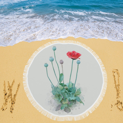 Watercolor Poppy, botanical illustration, floral Circular Beach Shawl 59"x 59"