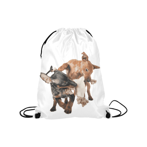 Two Playing Dogs Medium Drawstring Bag Model 1604 (Twin Sides) 13.8"(W) * 18.1"(H)