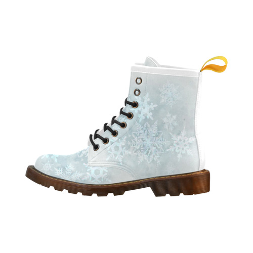 Snowflakes White and blue, Christmas High Grade PU Leather Martin Boots For Men Model 402H