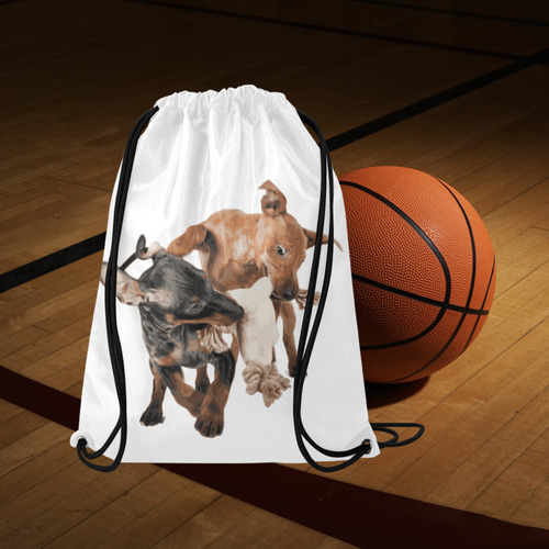 Two Playing Dogs Medium Drawstring Bag Model 1604 (Twin Sides) 13.8"(W) * 18.1"(H)