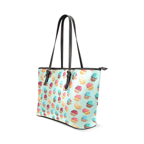 Cup Cakes Party Leather Tote Bag/Small (Model 1640)