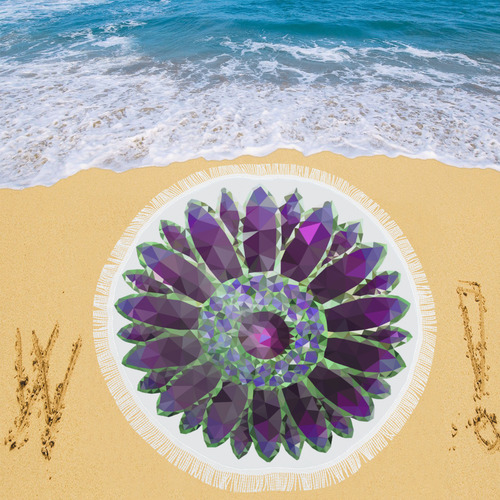 Purple Mosaic Flower Circular Beach Shawl 59"x 59"