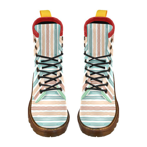 Fun decorative pastel lines, green blue orange red High Grade PU Leather Martin Boots For Women Model 402H