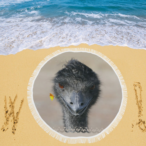 Happy Emu with Flower, photo Circular Beach Shawl 59"x 59"