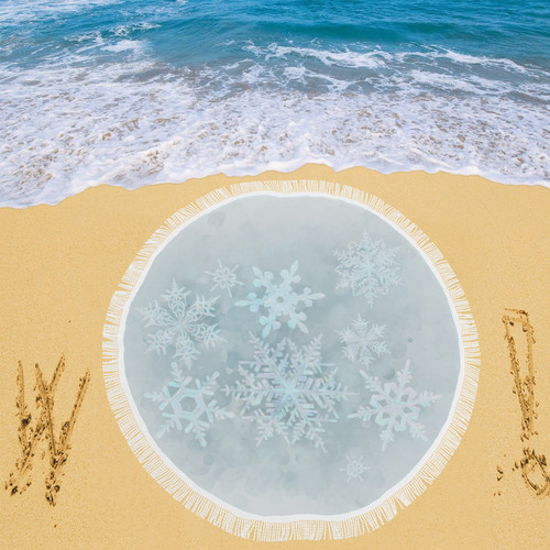 Snowflakes White and blue, Christmas Circular Beach Shawl 59"x 59"