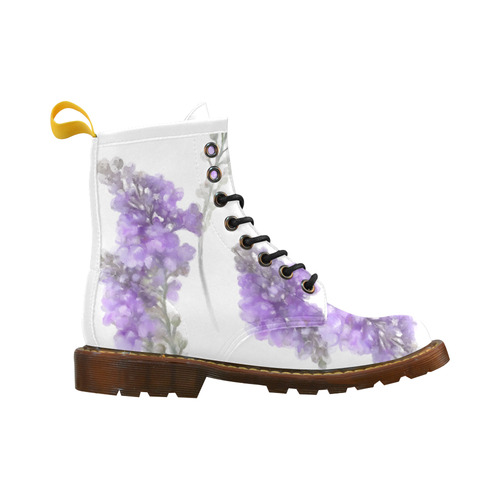 Bumblebee on Purple Flowers, floral watercolor High Grade PU Leather Martin Boots For Women Model 402H