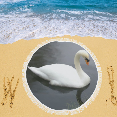 Swan - watercolor bird Circular Beach Shawl 59"x 59"