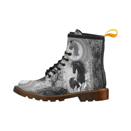 Awesome horse in black and white with flowers High Grade PU Leather Martin Boots For Men Model 402H