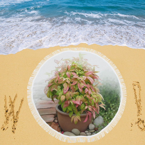 Pot full of colors, floral watercolors, plant Circular Beach Shawl 59"x 59"