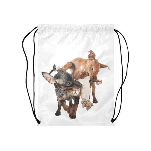 Two Playing Dogs Medium Drawstring Bag Model 1604 (Twin Sides) 13.8"(W) * 18.1"(H)