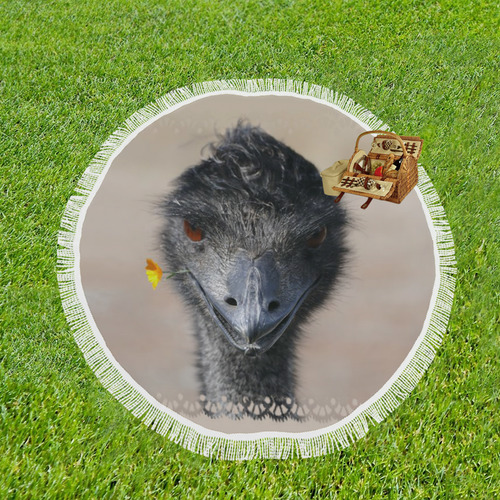 Happy Emu with Flower, photo Circular Beach Shawl 59"x 59"