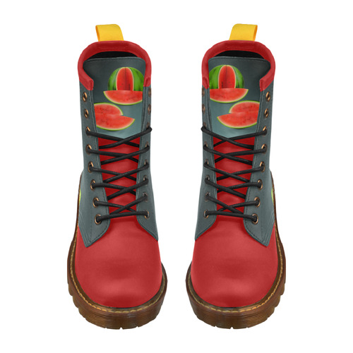 Watercolor Watermelon, red, green and sweet High Grade PU Leather Martin Boots For Women Model 402H