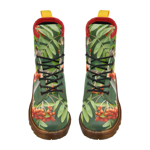 Plant Watercolor Rowan tree - Sorbus aucuparia High Grade PU Leather Martin Boots For Women Model 402H