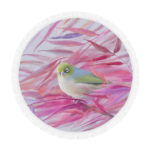 Cute SilverEye, angry bird watercolor Circular Beach Shawl 59"x 59"