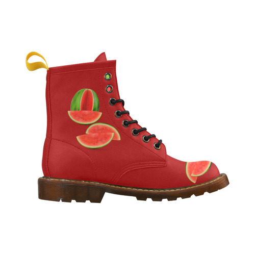 Juicy Watercolor Watermelon, red, green and sweet High Grade PU Leather Martin Boots For Women Model 402H
