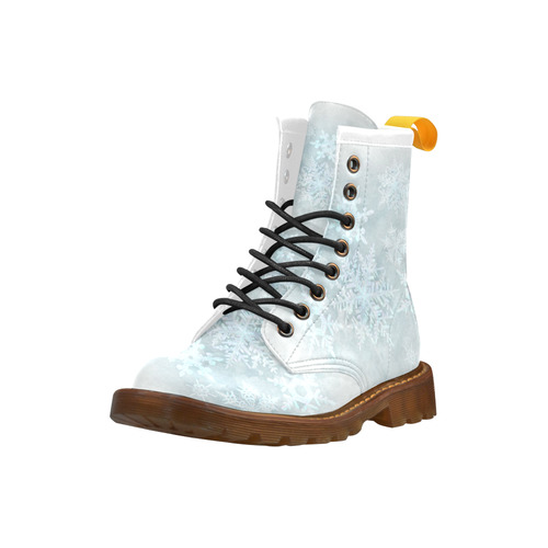 Snowflakes White and blue, Christmas High Grade PU Leather Martin Boots For Men Model 402H