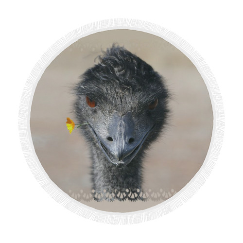 Happy Emu with Flower, photo Circular Beach Shawl 59"x 59"