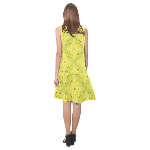 Pipers Sunflowers Hand Drawn Art Sleeveless Splicing Shift Dress(Model D17)