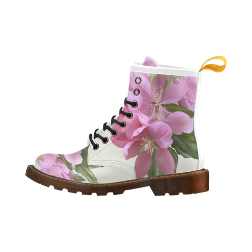 Pink Blossom Branch, , floral watercolor High Grade PU Leather Martin Boots For Men Model 402H