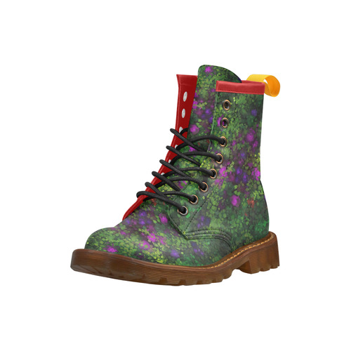 Wild Rose Garden, Oil painting. Red, purple, green High Grade PU Leather Martin Boots For Women Model 402H