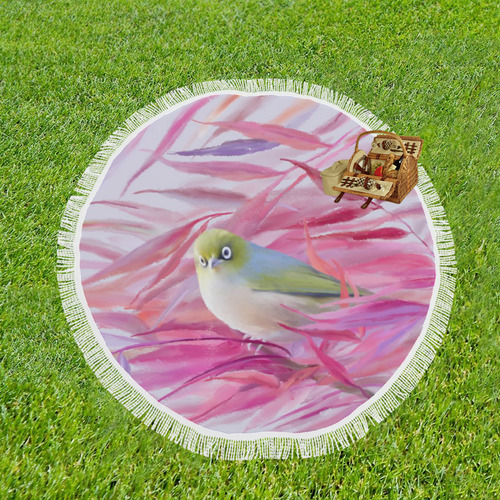 Cute SilverEye, angry bird watercolor Circular Beach Shawl 59"x 59"