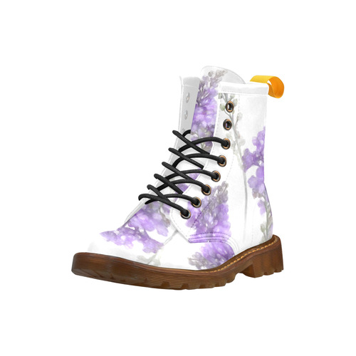 Bumblebee on Purple Flowers, floral watercolor High Grade PU Leather Martin Boots For Women Model 402H